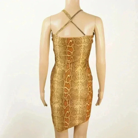 Vintage 90s Feeling Paris Snakeskin Animal Print Tan Midi Dress - Picture 4 of 6